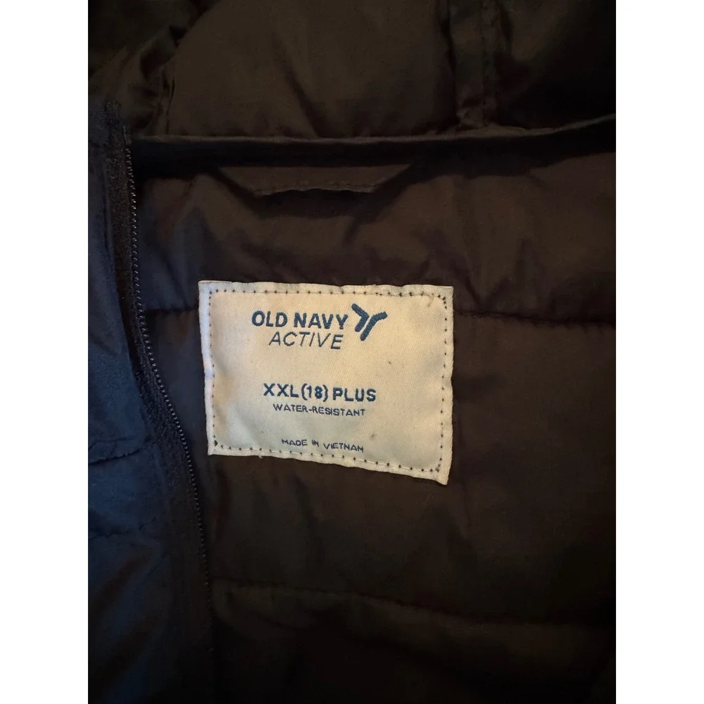 Old Navy Active Kids Black Puffer Jacket Water-Resistant Hooded XXL 18 Plus